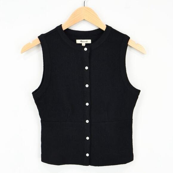 NWT Madewell Split-Crewneck Cardigan Sweater Tank In True Black Size XS - Picture 3 of 9